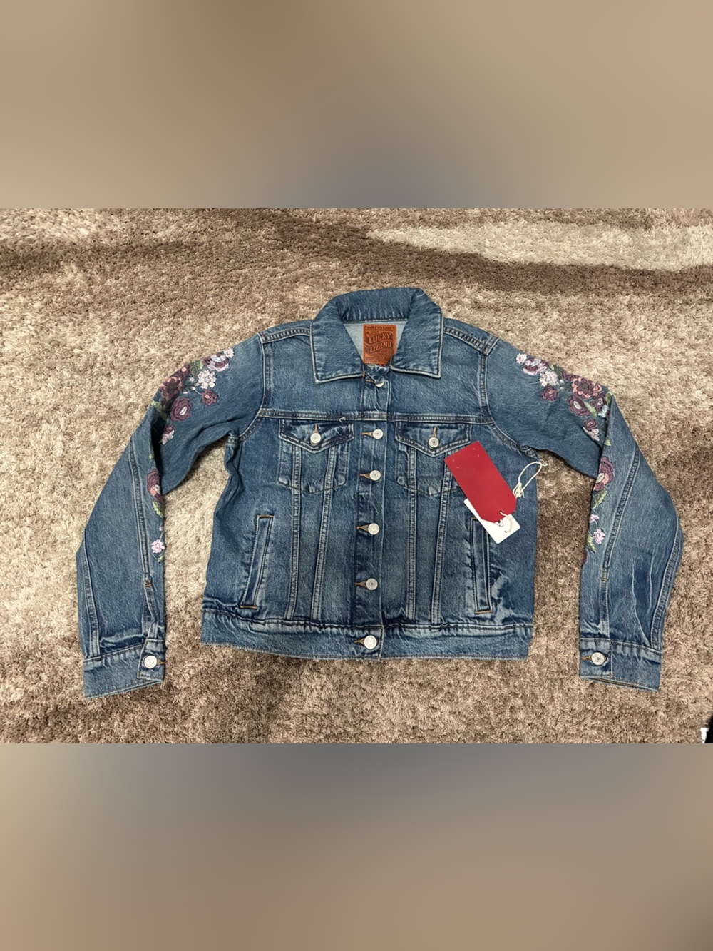 Lucky legend Jean jacket with flowers on sleeves